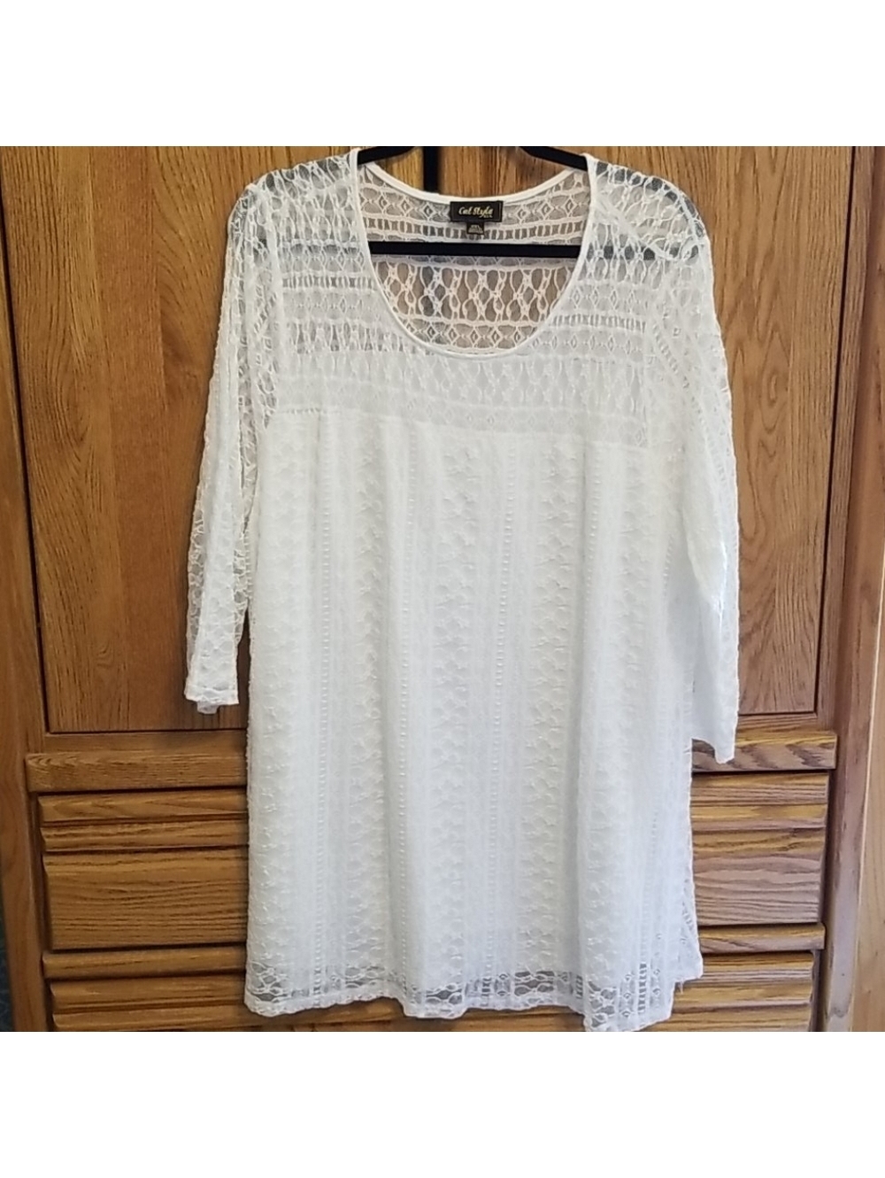 Cal Style Women's White Lined Lace Blouse 3/4 Sleeve Size 3XL